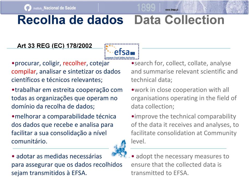 adotar as medidas necessárias para assegurar que os dados recolhidos sejam transmitidos à EFSA.