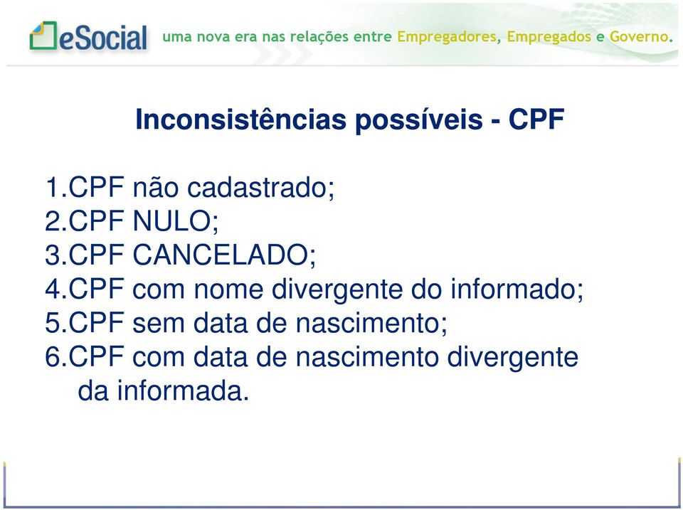 CPF com nome divergente do informado; 5.