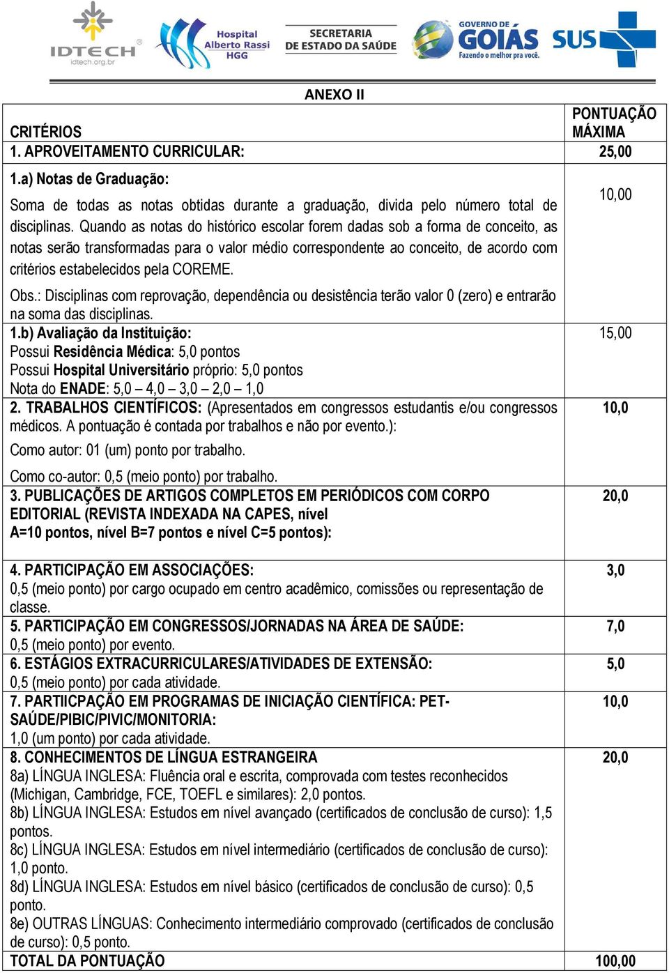 Obs.: Disciplinas com reprovação, dependência ou desistência terão valor 0 (zero) e entrarão na soma das disciplinas. 1.