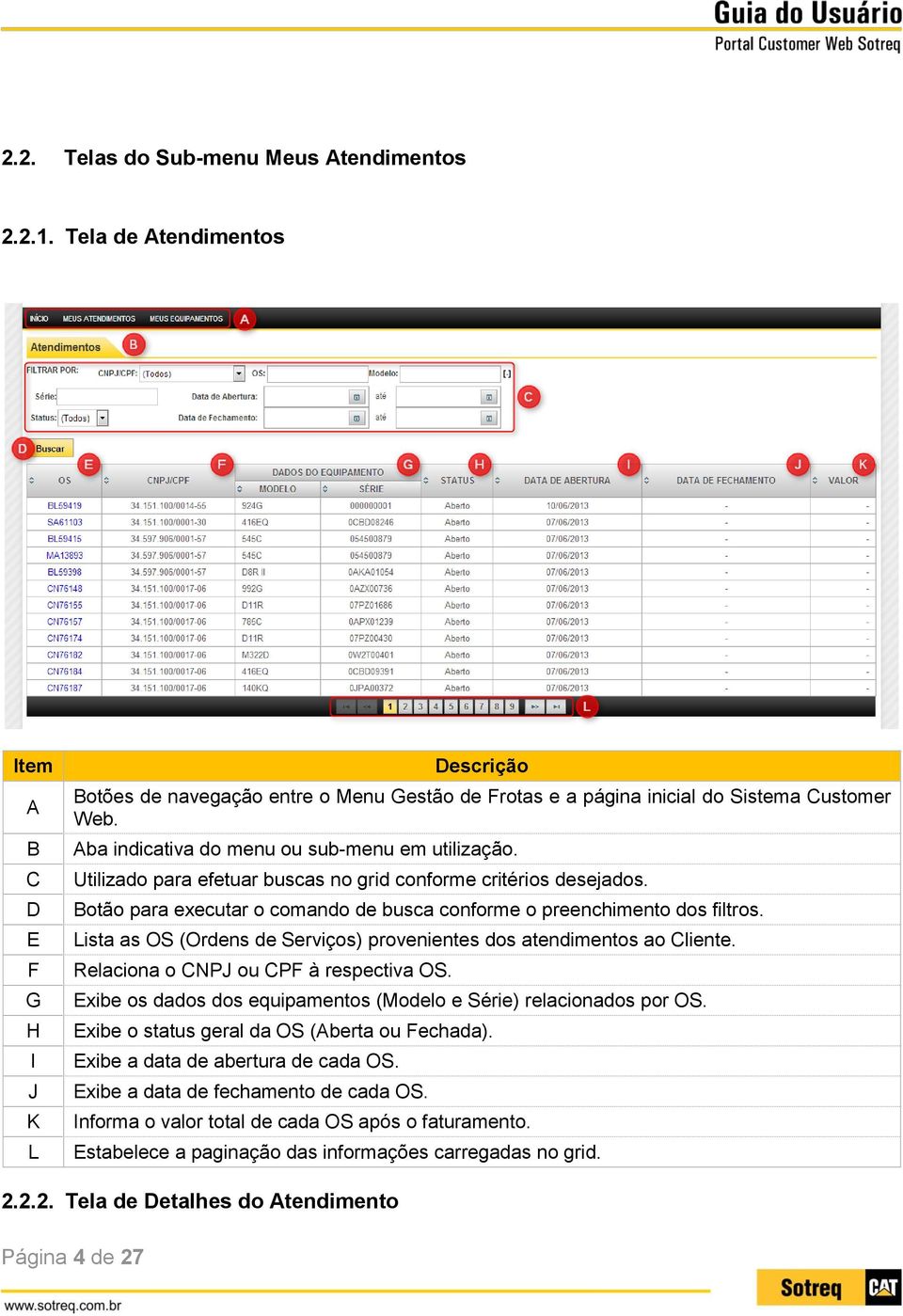 Aba indicativa do menu ou sub-menu em utilização. Utilizado para efetuar buscas no grid conforme critérios desejados. Botão para executar o comando de busca conforme o preenchimento dos filtros.