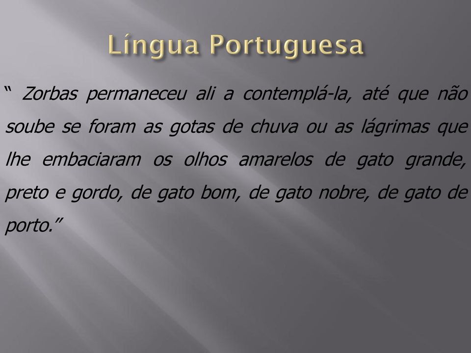 lhe embaciaram os olhos amarelos de gato grande,