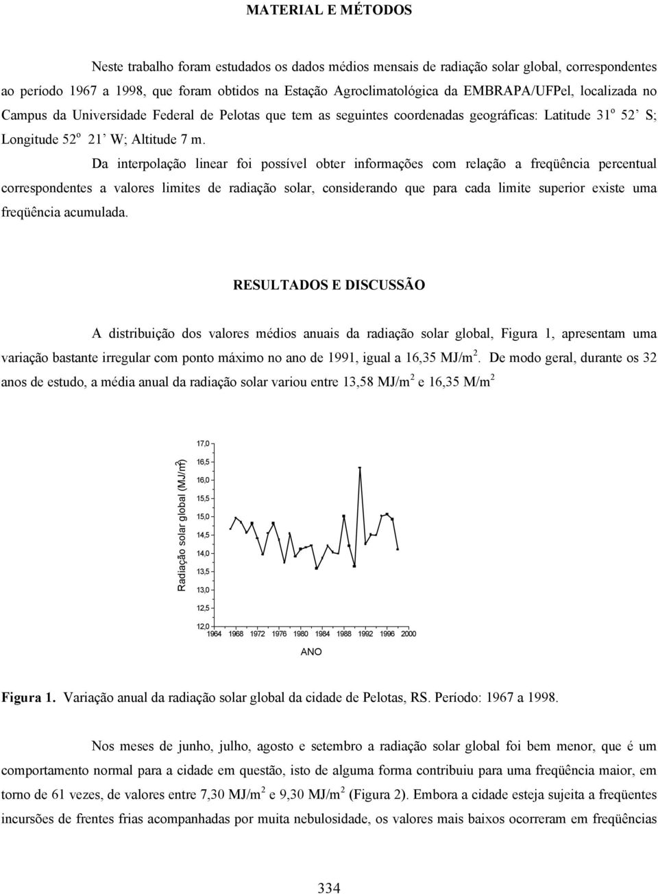 Da interpolação linear foi possível obter informações com relação a freqüência percentual correspondentes a valores limites de radiação solar, considerando que para cada limite superior existe uma