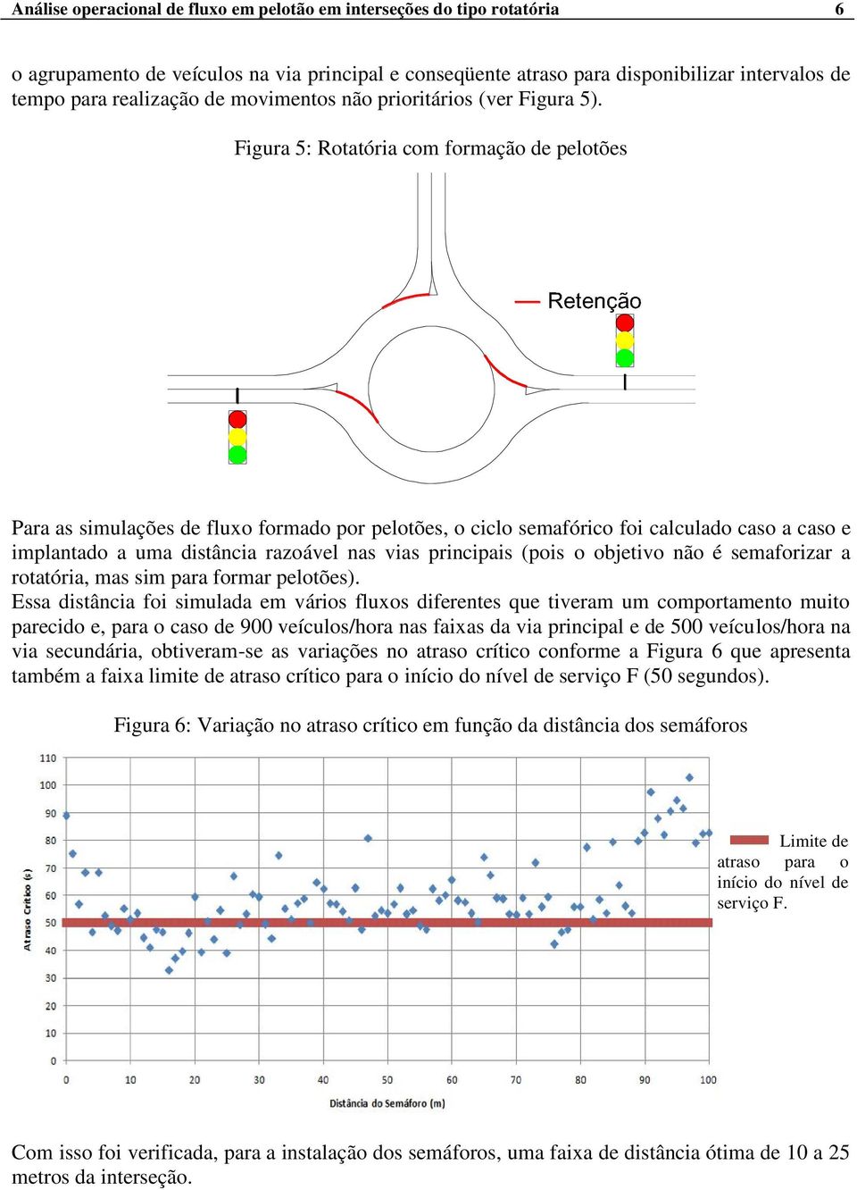 Figura 5: Rotatória com formação de pelotões Para as simulações de fluxo formado por pelotões, o ciclo semafórico foi calculado caso a caso e implantado a uma distância razoável nas vias principais