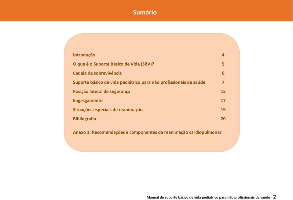 Posição lateral de segurança 15 Engasgamento 17 Situações especiais de reanimação 19 Bibliografia 20