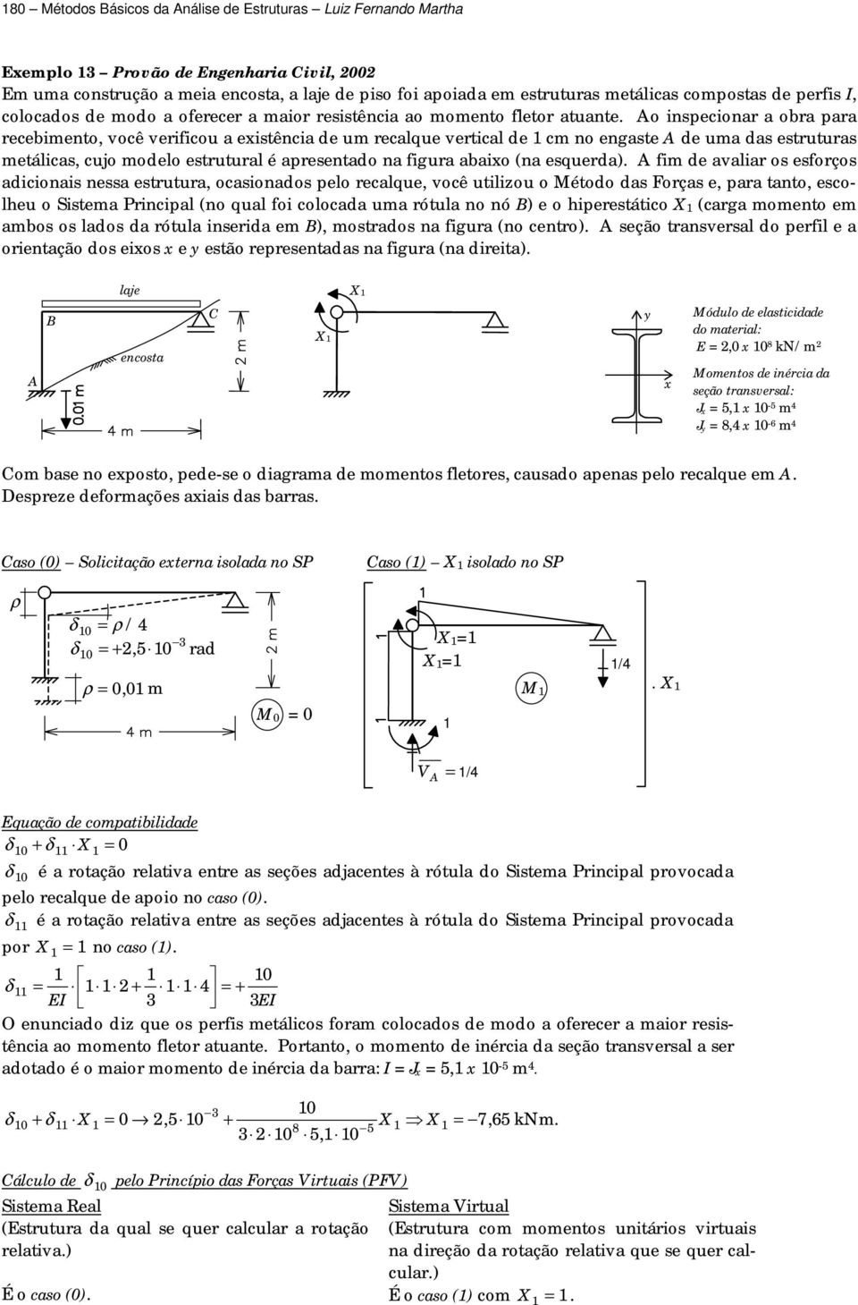 Ao inspecionar a obra para recebimento, você verificou a existência de um recalque vertical de cm no engaste A de uma das estruturas metálicas, cujo modelo estrutural é apresentado na figura abaixo