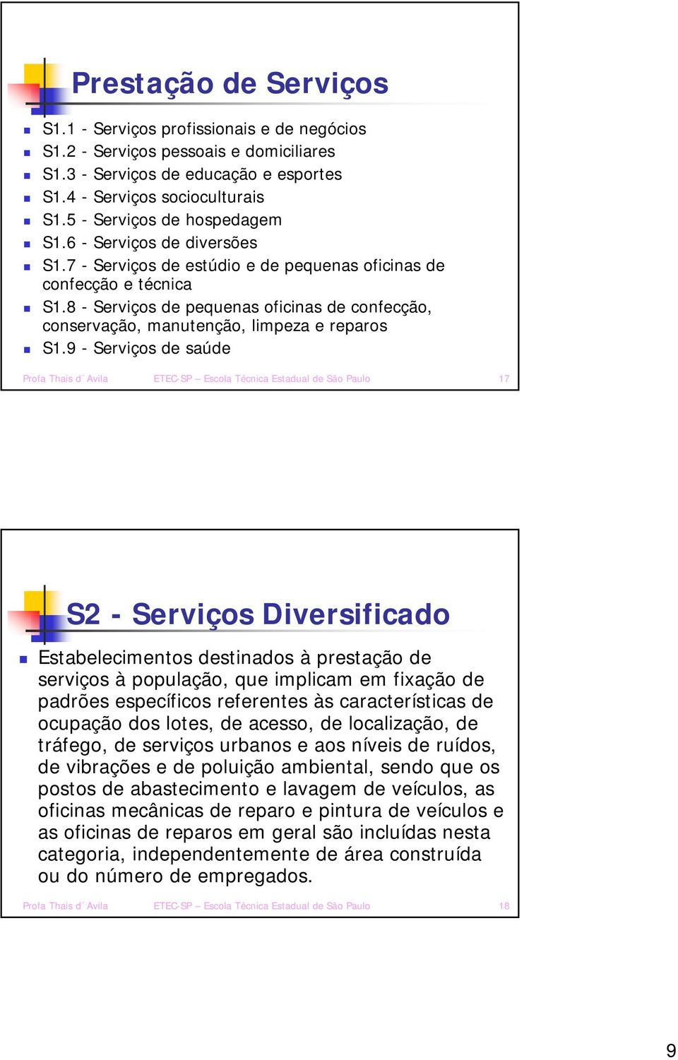 8 - Serviços de pequenas oficinas de confecção, conservação, manutenção, limpeza e reparos S1.