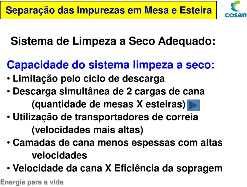 esteiras) Utilização de transportadores de correia (velocidades mais altas) Camadas