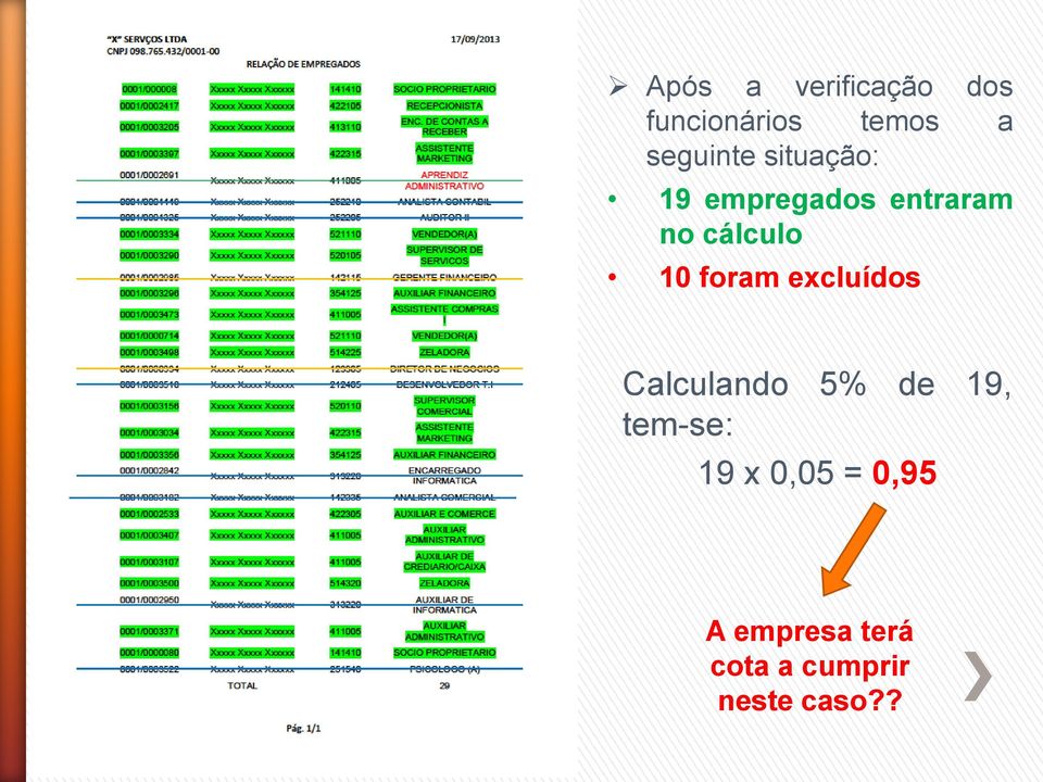 cálculo 10 foram excluídos Calculando 5% de 19,