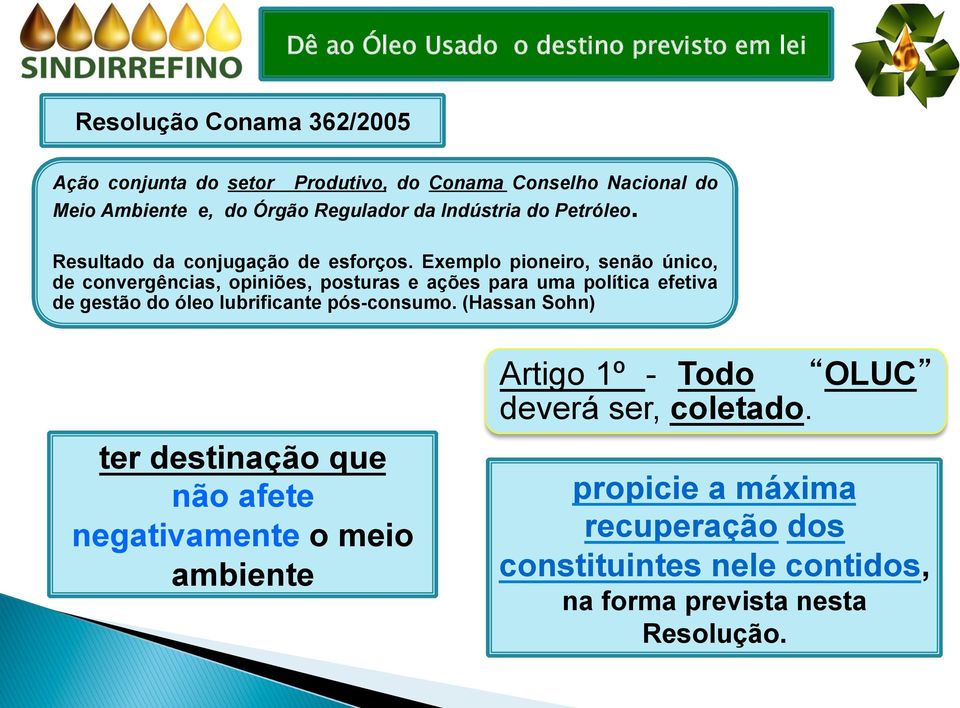 Exemplo pioneiro, senão único, de convergências, opiniões, posturas e ações para uma política efetiva de gestão do óleo lubrificante