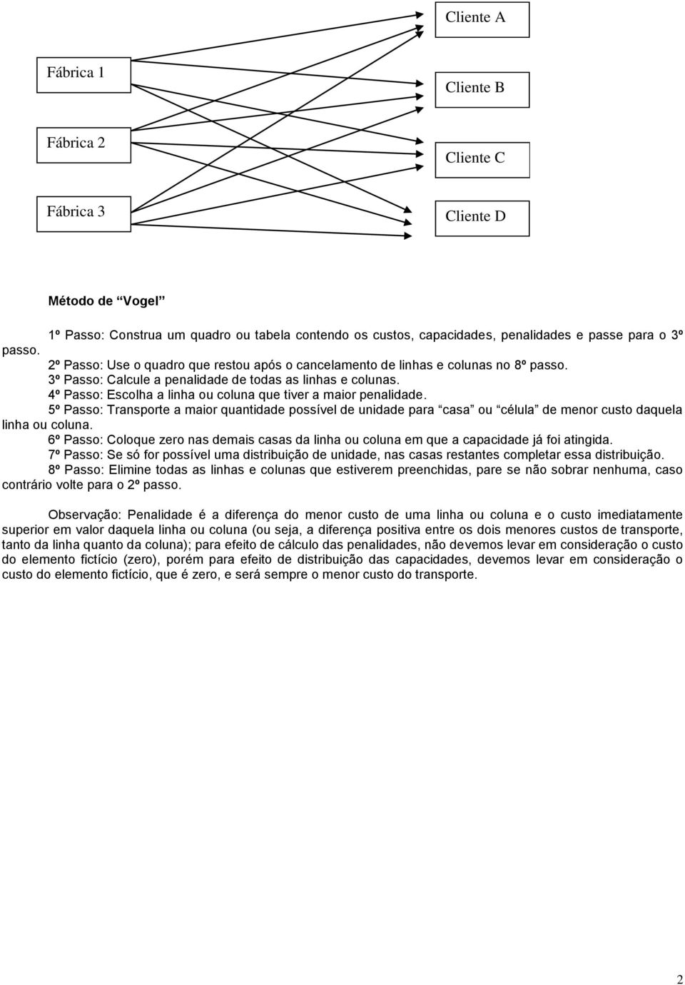 4º Passo: Escolha a linha ou coluna que tiver a maior penalidade. 5º Passo: Transporte a maior quantidade possível de unidade para casa ou célula de menor custo daquela linha ou coluna.