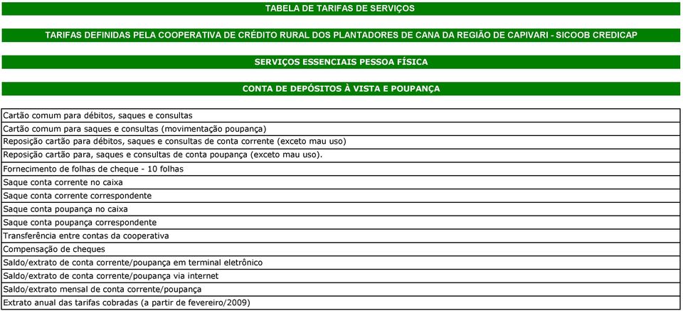 (exceto mau uso) Reposição cartão para, saques e consultas de conta poupança (exceto mau uso).