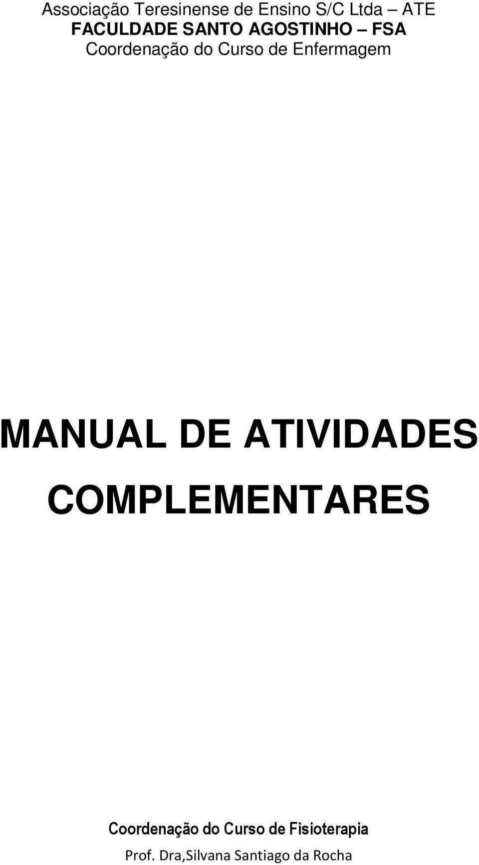 Enfermagem MANUAL DE ATIVIDADES COMPLEMENTARES