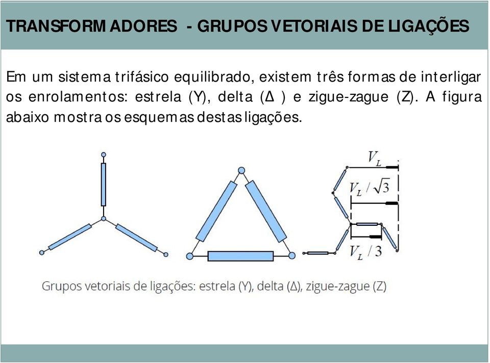 interligar os enrolamentos: estrela (Y), delta (Δ ) e