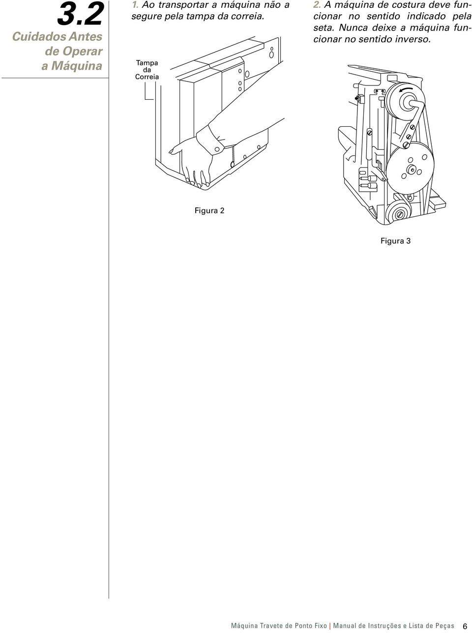 2. A máquina de costura deve funcionar no sentido indicado