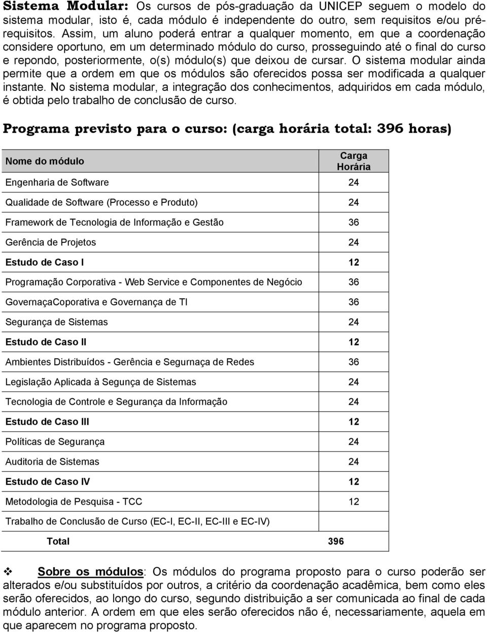 módulo(s) que deixou de cursar. O sistema modular ainda permite que a ordem em que os módulos são oferecidos possa ser modificada a qualquer instante.