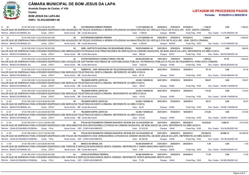 786,00 VALOR QUE SE EMPENHA PARA ATENDER DESPESAS COM AQUISIÇÃO DE PEÇAS DIVERSAS A SEREM UTILIZADAS NA MANUTENÇÃO DO VEÍCULO PALIO DE PLACA JRY - 6757, DESTA CÂMARA. Bancos: BANCO DO BRASIL SA.