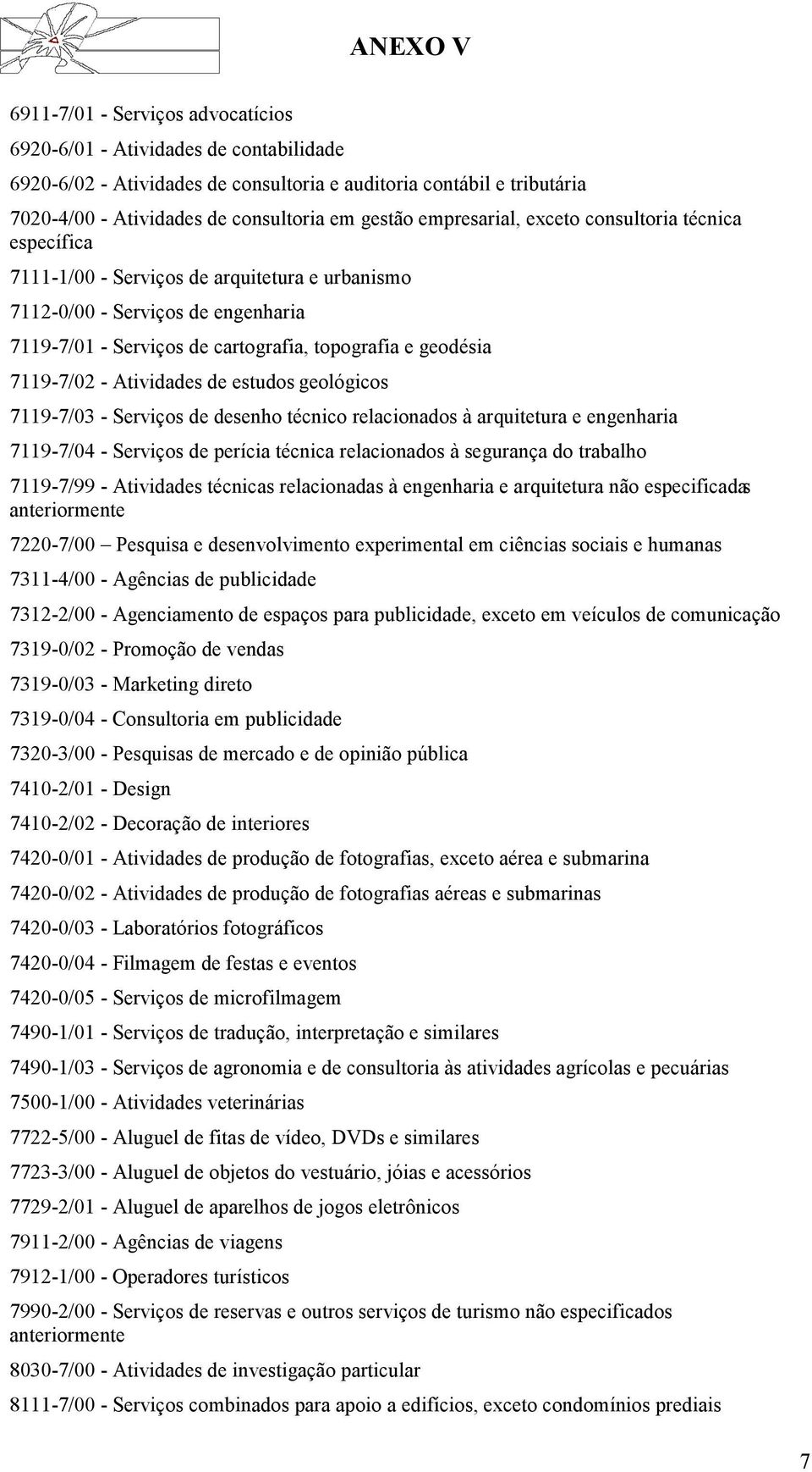 7119-7/02 - Atividades de estudos geológicos 7119-7/03 - Serviços de desenho técnico relacionados à arquitetura e engenharia 7119-7/04 - Serviços de perícia técnica relacionados à segurança do