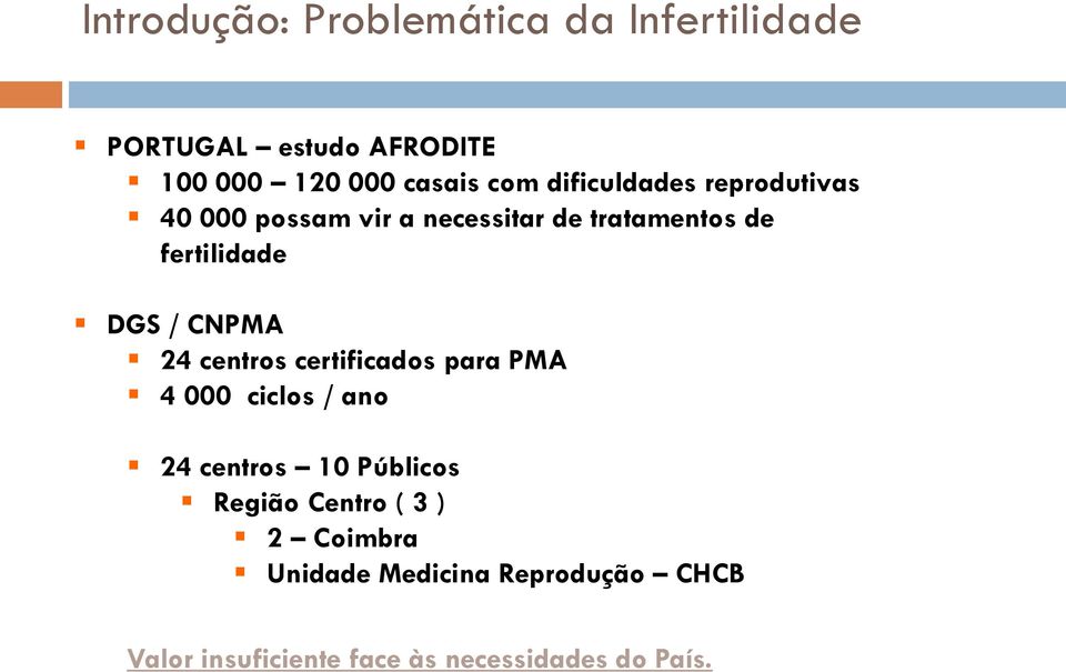 CNPMA 24 centros certificados para PMA 4 000 ciclos / ano 24 centros 10 Públicos Região Centro