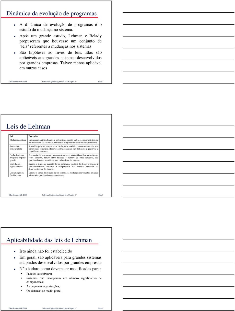 Elas são aplicáveis aos grandes sistemas desenvolvidos por grandes empresas. Talvez menos aplicável em outros casos Ian Sommerville 2000 Software Engineering, 6th edition.