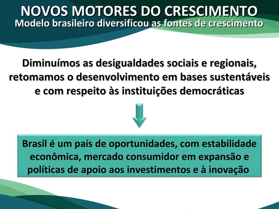 sustentáveis e com respeito às instituições democráticas Brasil é um país de oportunidades,