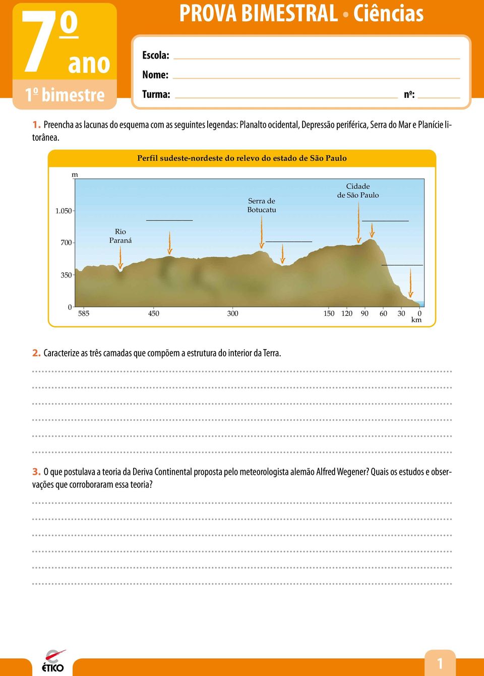 Perfil sudeste-nordeste do relevo do estado de São Paulo m 1.