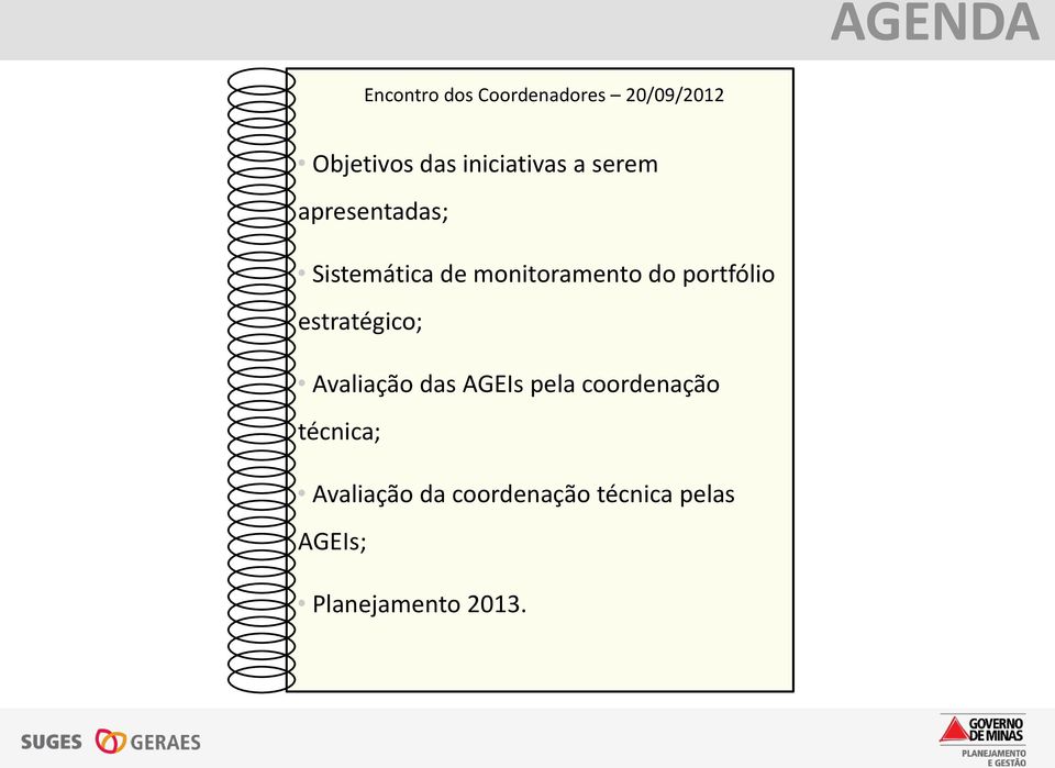 do portfólio estratégico; Avaliação das AGEIs pela coordenação