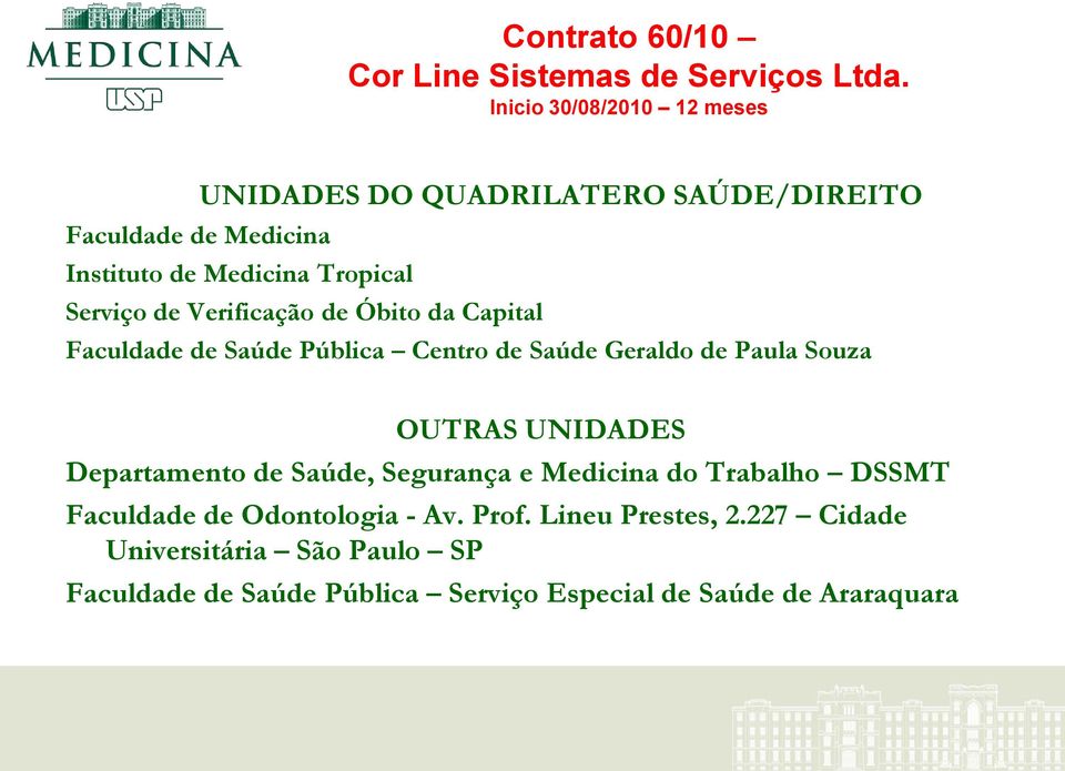 de Verificação de Óbito da Capital Faculdade de Saúde Pública Centro de Saúde Geraldo de Paula Souza OUTRAS UNIDADES