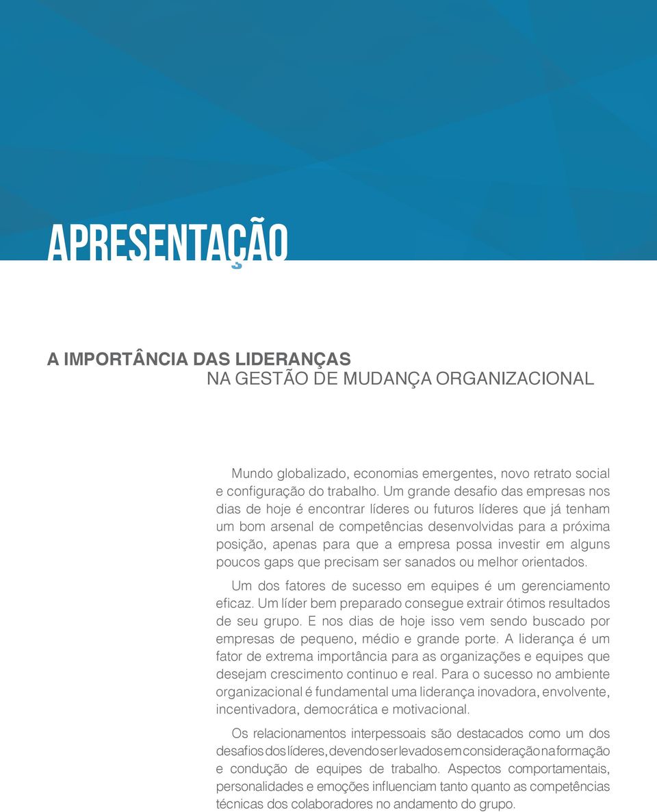 possa investir em alguns poucos gaps que precisam ser sanados ou melhor orientados. Um dos fatores de sucesso em equipes é um gerenciamento eficaz.