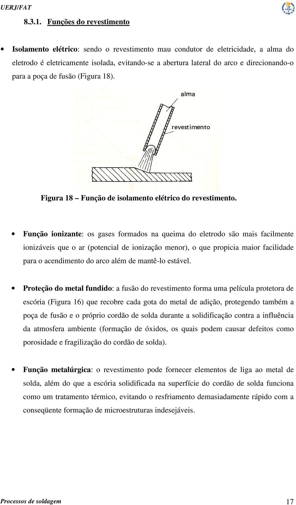 para a poça de fusão (Figura 18). Figura 18 Função de isolamento elétrico do revestimento.