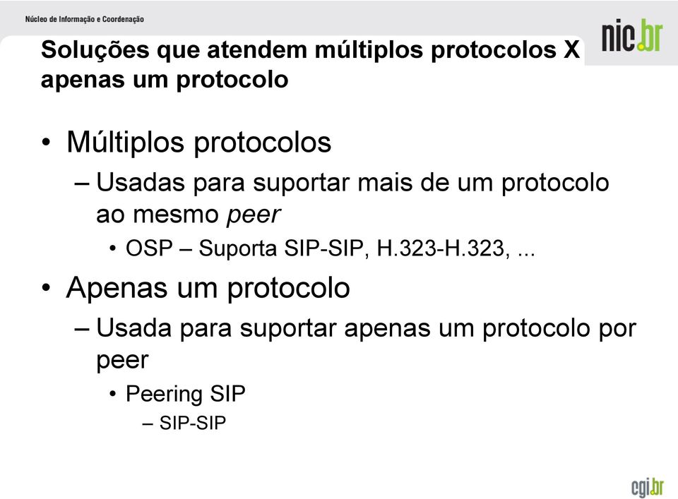 mesmo peer OSP Suporta SIP-SIP, H.323-H.323,.