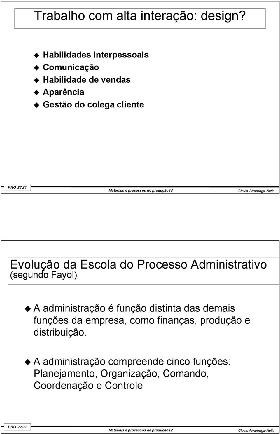 Evolução da Escola do Processo Administrativo (segundo Fayol) A administração é função distinta das