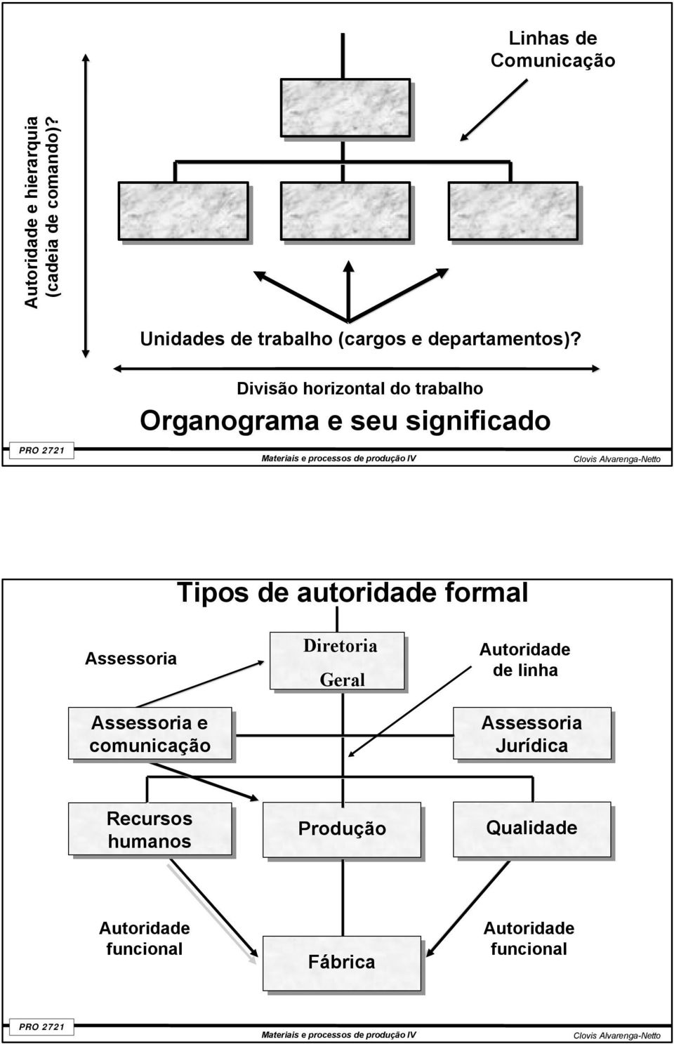 Divisão horizontal do trabalho Organograma e seu significado Tipos de autoridade formal