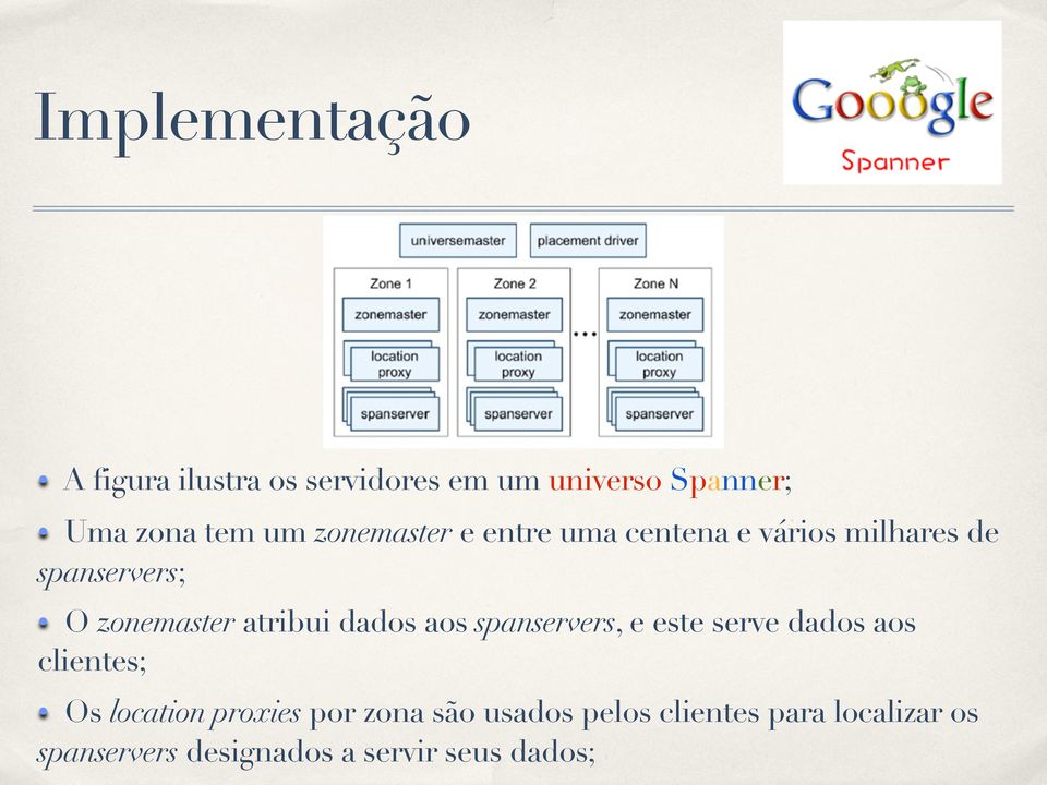 dados aos spanservers, e este serve dados aos clientes; Os location proxies por zona
