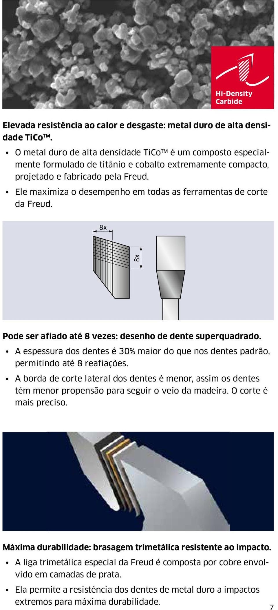 Ele maximiza o desempenho em todas as ferramentas de corte da Freud. 8x 8x Pode ser afiado até 8 vezes: desenho de dente superquadrado.