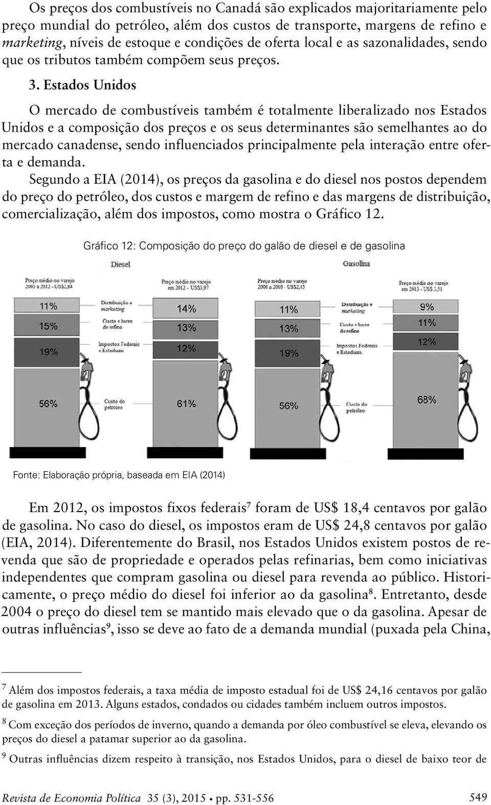 Estados Unidos O mercado de combustíveis também é totalmente liberalizado nos Estados Unidos e a composição dos preços e os seus determinantes são semelhantes ao do mercado canadense, sendo