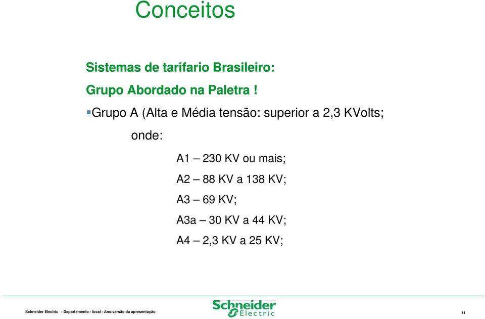 Grupo A (Alta e Média tensão: superior a 2,3 KVolts;