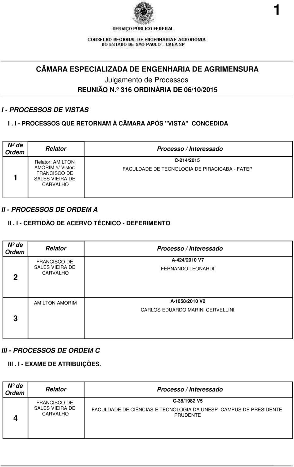 TECNOLOGIA DE PIRACICABA - FATEP II - PROCESSOS DE ORDEM A II.