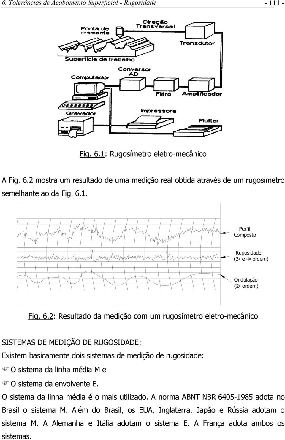 2: Resultado da medição com um rugosímetro eletro-mecânico SISTEMAS DE MEDIÇÃO DE RUGOSIDADE: Existem basicamente dois sistemas de medição de rugosidade: O sistema da linha média M e O