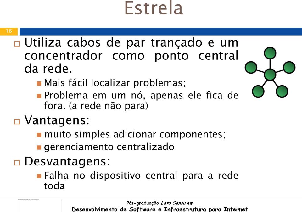 Mais fácil localizar problemas; Problema em um nó, apenas ele fica de fora.