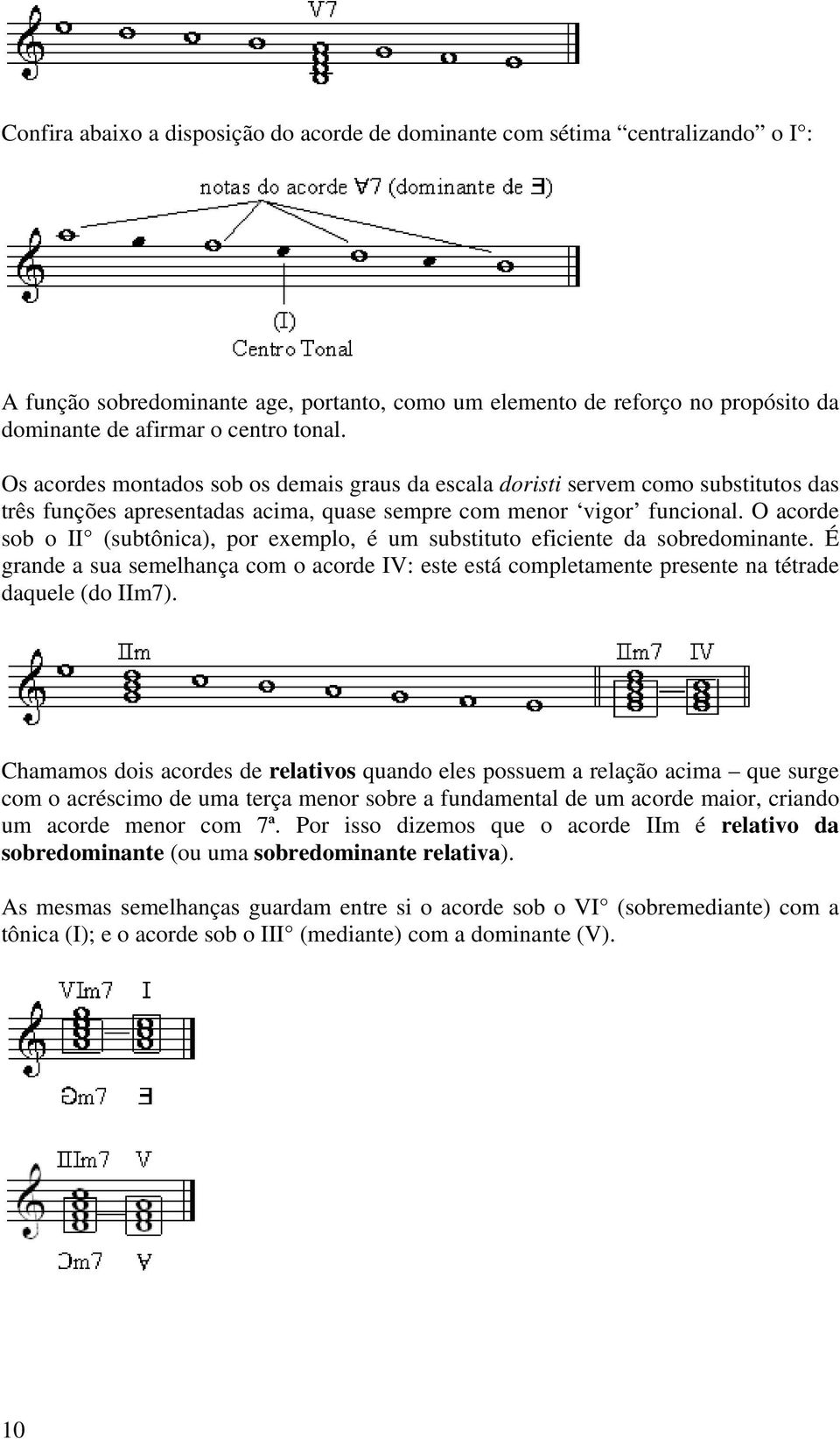 O acorde sob o II (subtônica), por exemplo, é um substituto eficiente da sobredominante. É grande a sua semelhança com o acorde IV: este está completamente presente na tétrade daquele (do IIm7).