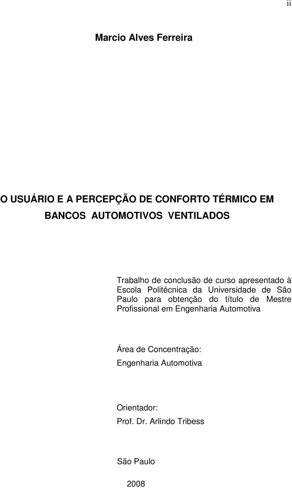 de São Paulo para obtenção do título de Mestre Profissional em Engenharia Automotiva Área