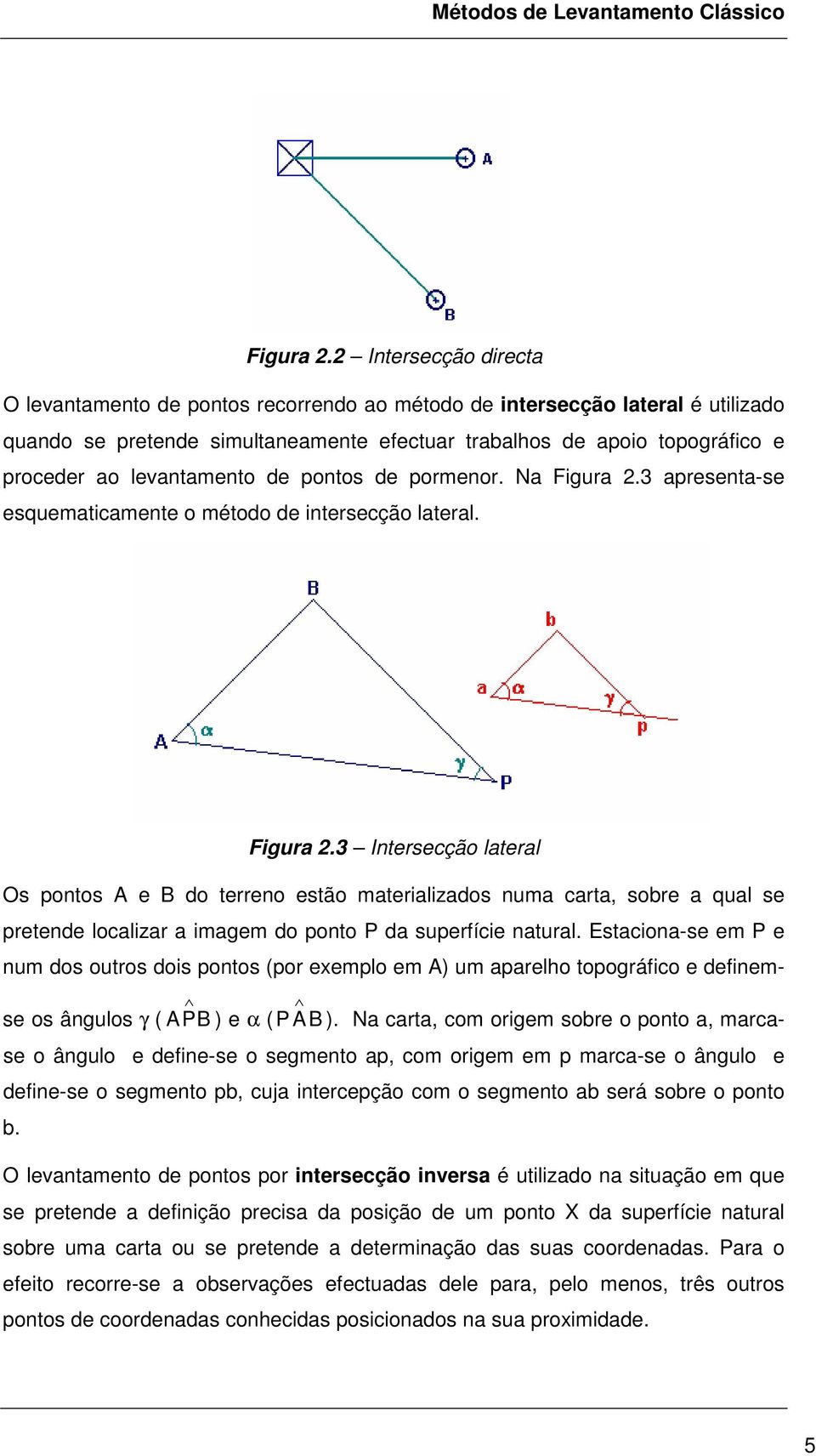 levantamento de pontos de pormenor. Na 3 apresenta-se esquematicamente o método de intersecção lateral.