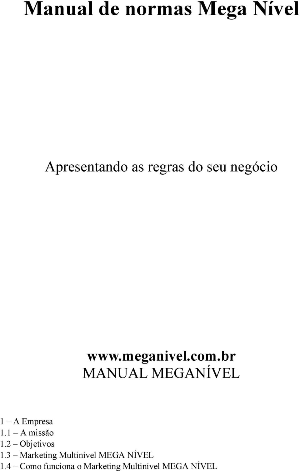 br MANUAL MEGANÍVEL 1 A Empresa 1.1 A missão 1.