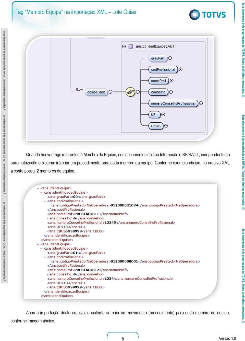 Conforme exemplo abaixo, no arquivo XML a conta possui 2 membros de equipe.