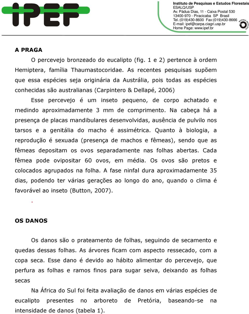 corpo achatado e medindo aproximadamente 3 mm de comprimento. Na cabeça há a presença de placas mandibulares desenvolvidas, ausência de pulvilo nos tarsos e a genitália do macho é assimétrica.