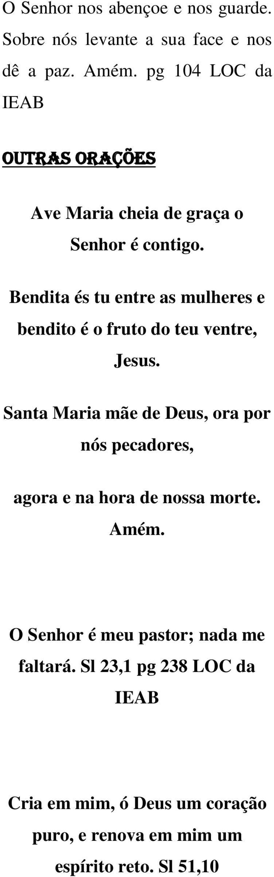 Santa Maria mãe de Deus, ora por nós pecadores, agora e na hora de nossa morte. Amém.