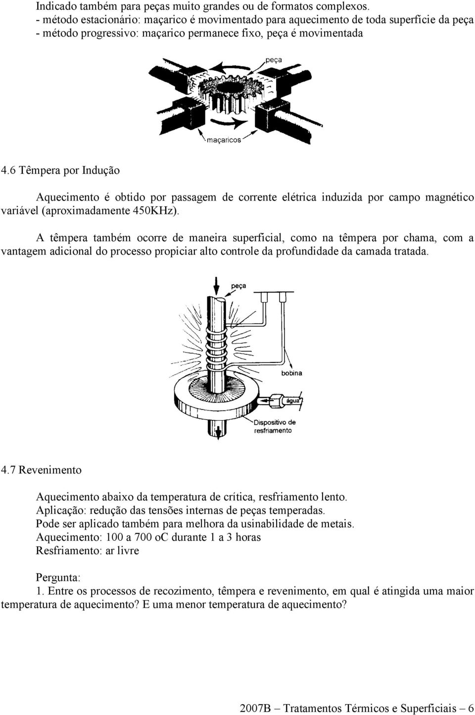 6 Têmpera por Indução Aquecimento é obtido por passagem de corrente elétrica induzida por campo magnético variável (aproximadamente 450KHz).