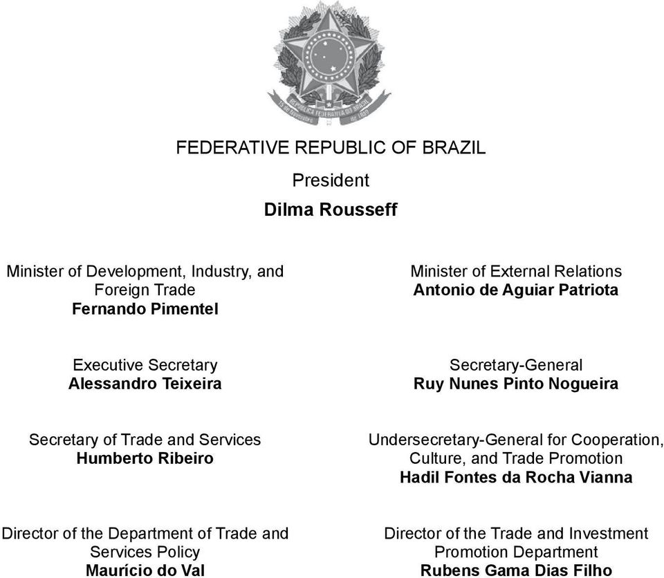 Trade and Services Humberto Ribeiro Undersecretary-General for Cooperation, Culture, and Trade Promotion Hadil Fontes da Rocha Vianna