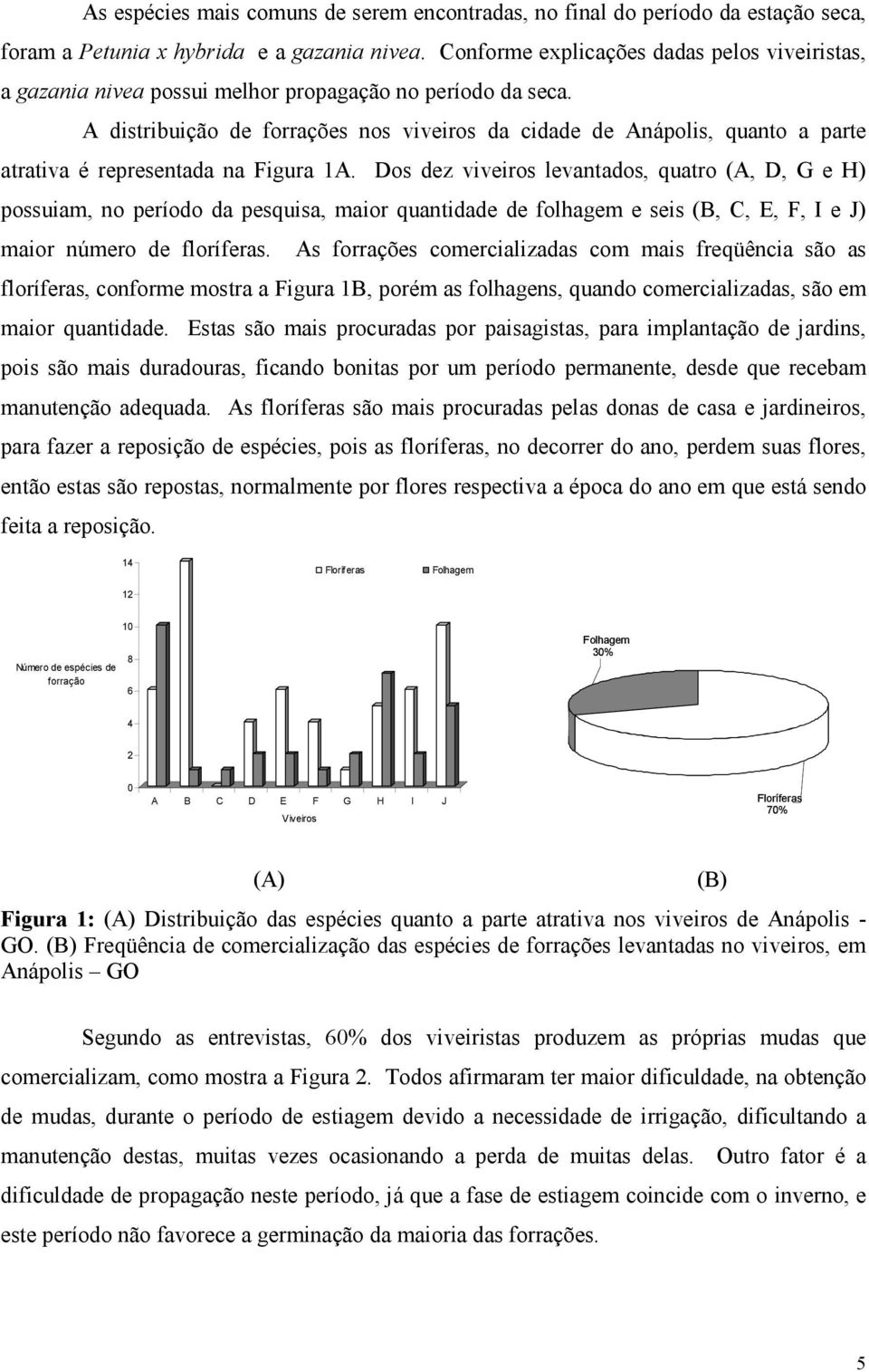 A distribuição de forrações nos viveiros da cidade de Anápolis, quanto a parte atrativa é representada na Figura 1A.