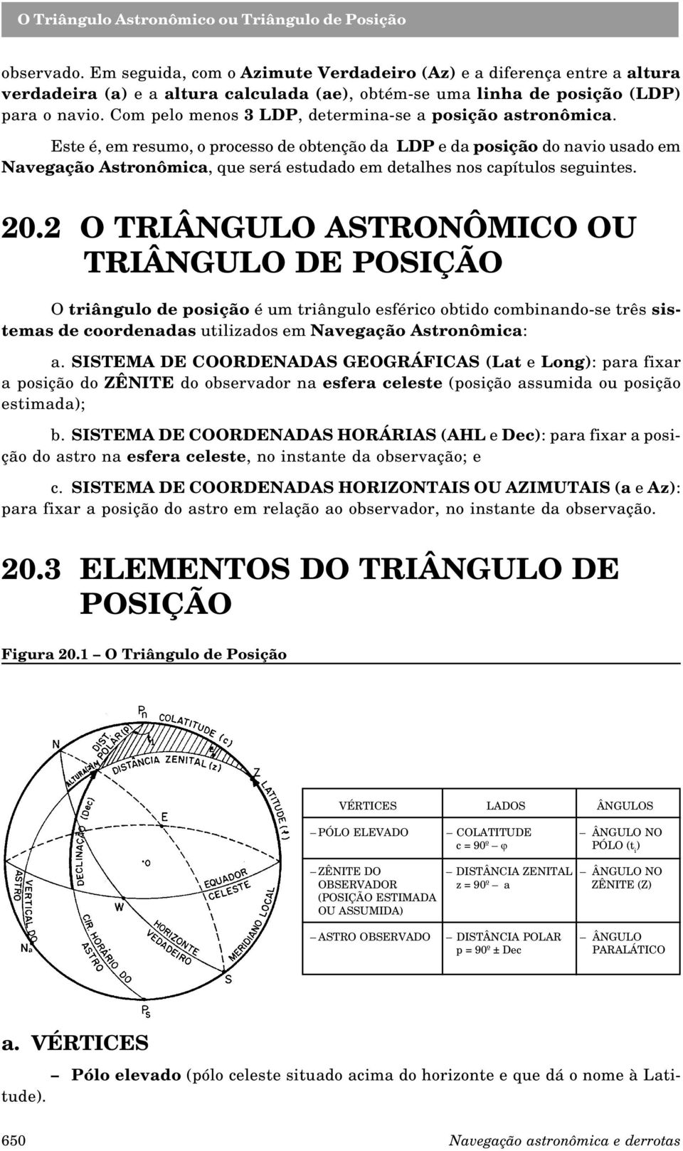 Este é, em resumo, o processo de obtenção da LDP e da posição do navio usado em Navegação Astronômica, que será estudado em detalhes nos capítulos seguintes. 20.